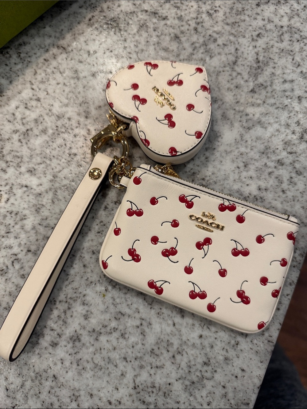 Coach Cherry Zip Wristlet and Heart Coin Pouch - Cream/Red